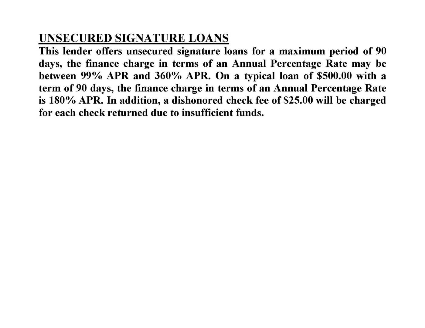 Fee Schedule Disclosure