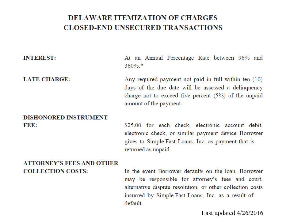 Delaware Itimization Charges Popup