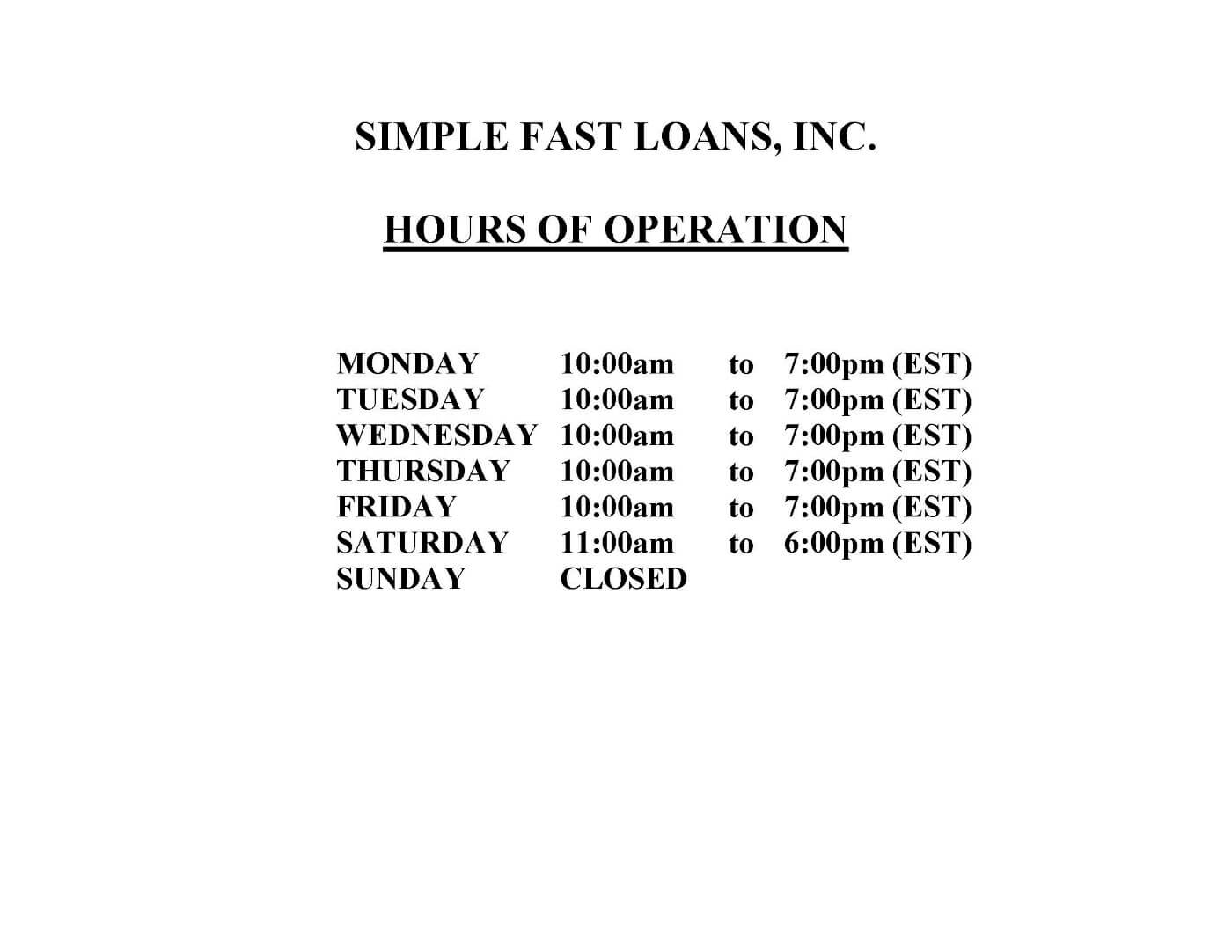 Nevada Hours of Operation