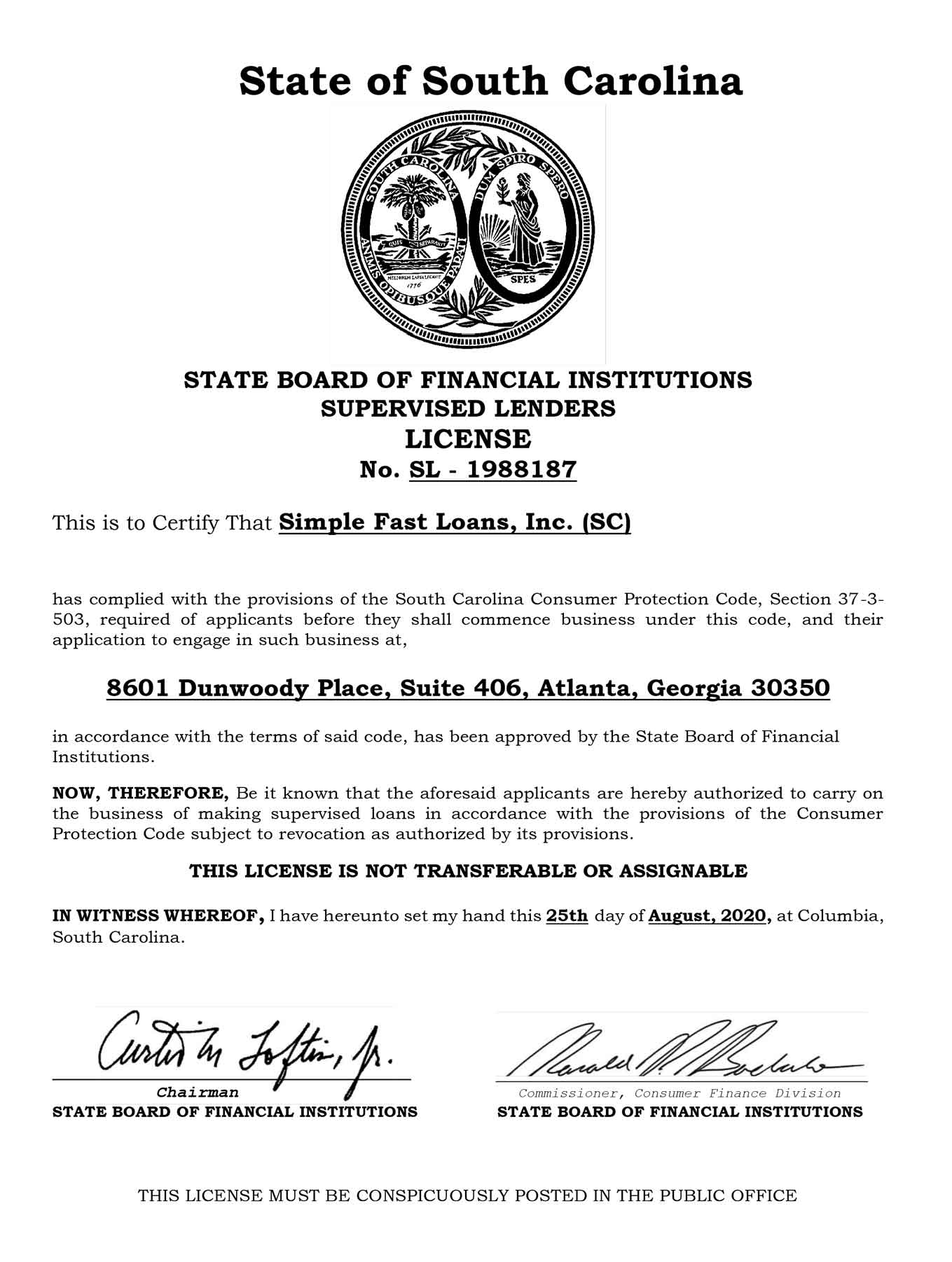 South Carolina State License Modal