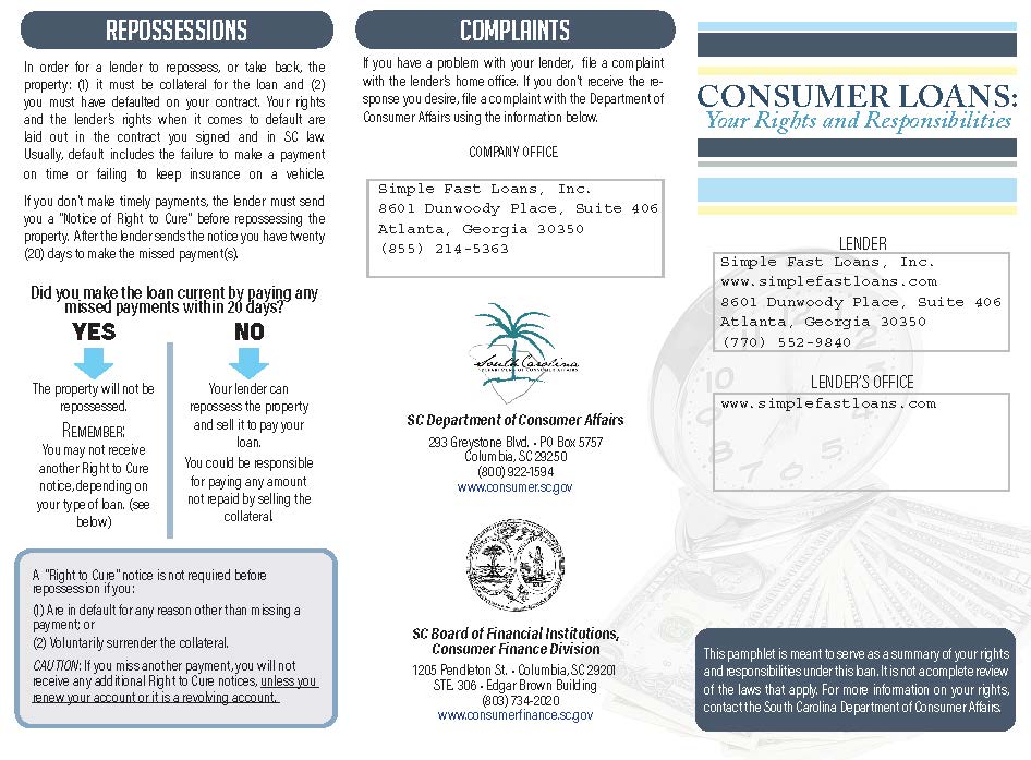 South Carolina Consumer Rights Pamphlet Modal