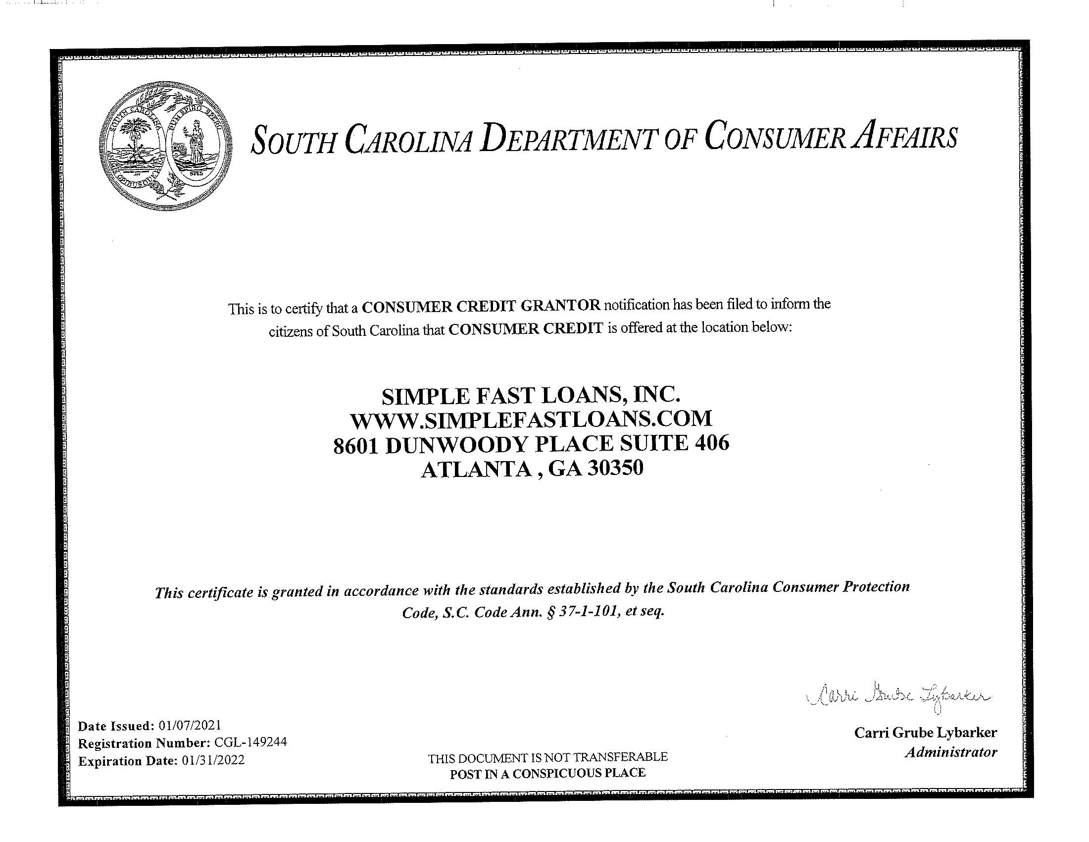 South Carolina State License