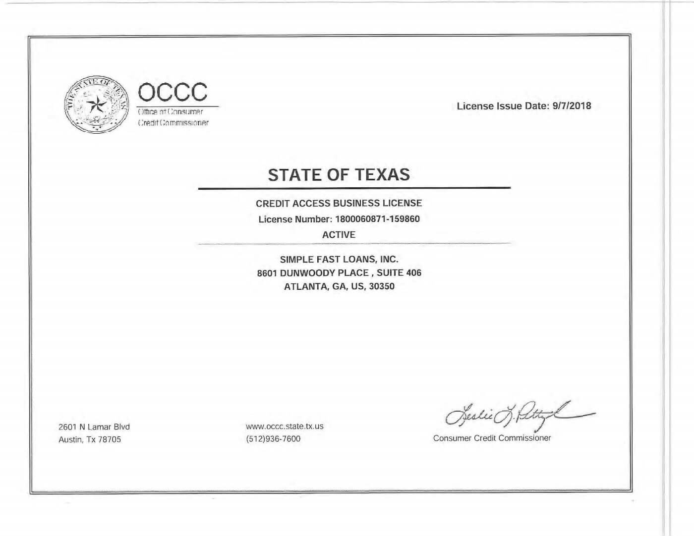 Texas State License Modal