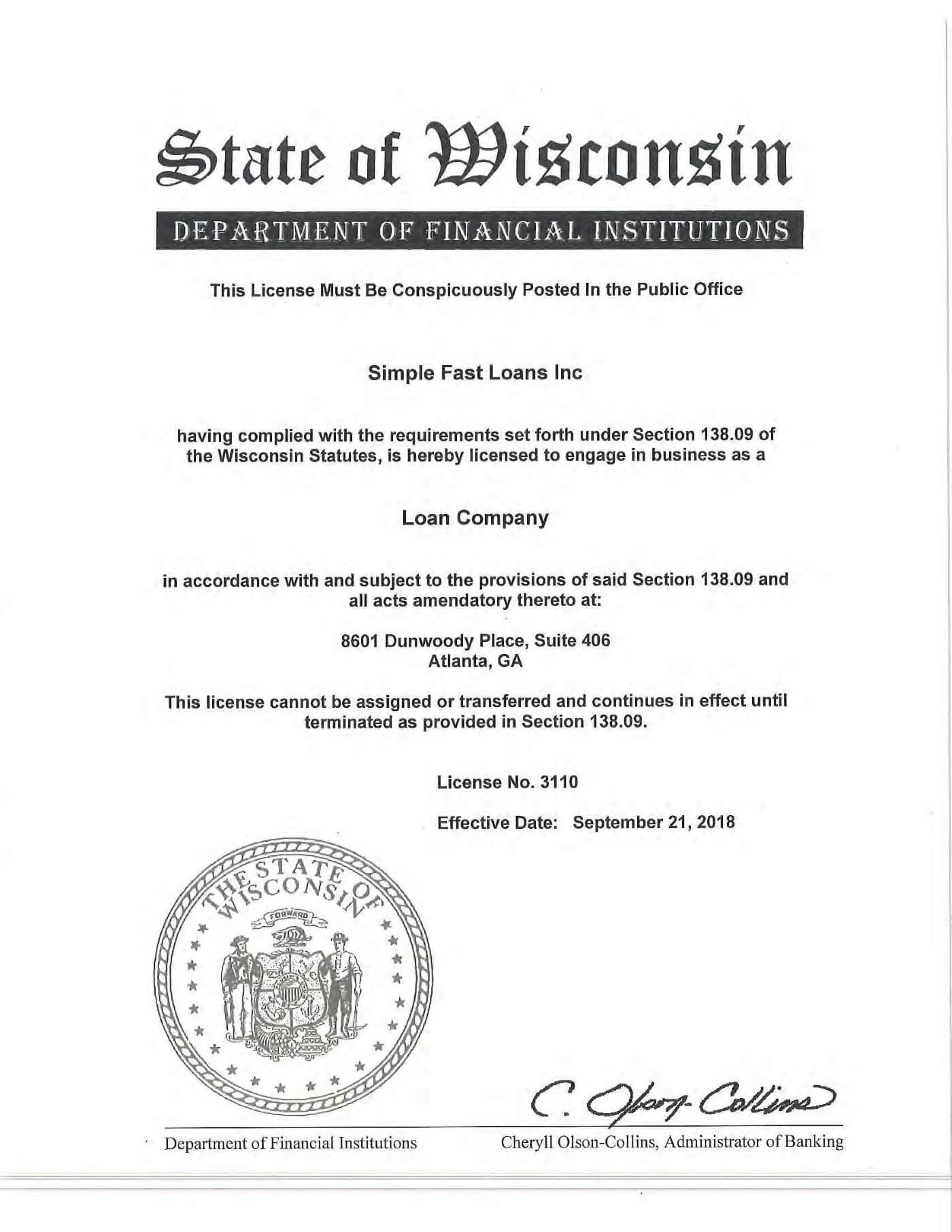 Wisconsin State License Modal